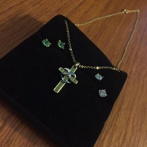Birthstone cross necklace and earrings